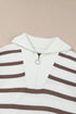 Striped O-Ring Zip Front Collared Drop Shoulder Long Sleeve Sweater Dress
